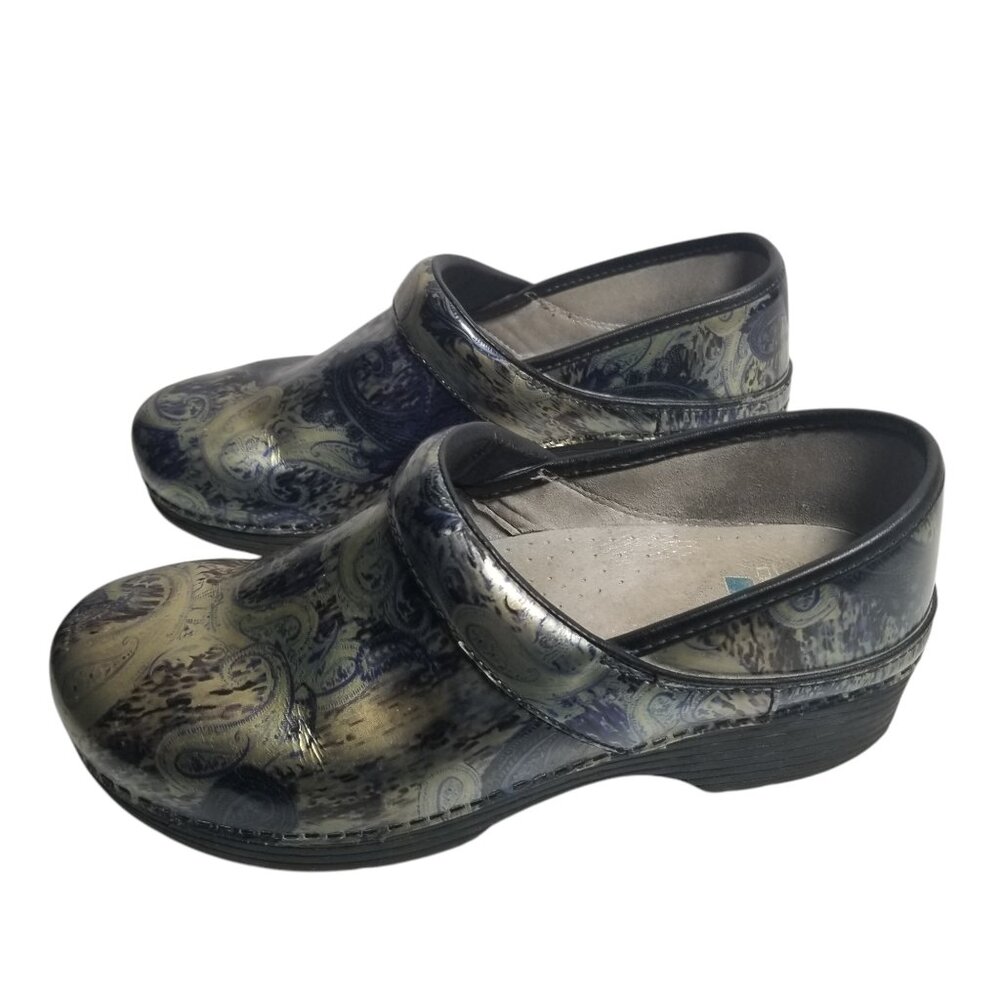 Dansko Women's LT Pro Iridescent Silver Blue Paisley Clogs EU 41 US 10.5-11